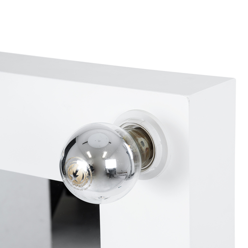 GloboStar® MAKEUP MIRROR-80x80-4 Μοντέρνος Καθρέπτης Μακιγιάζ με Πλαίσιο Φυσικού Ξύλου με Διακόπτη On/Off 12 x E27 AC220-240V - Μ80 x Π7 x Υ80cm - Λευκή Λάκα