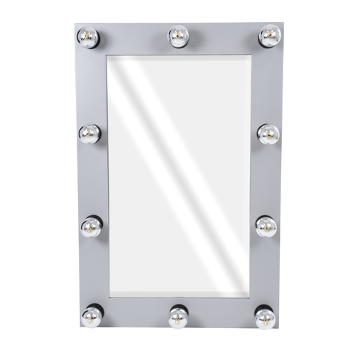 GloboStar® MAKEUP MIRROR-60x90-3 Μοντέρνος Καθρέπτης Μακιγιάζ με Πλαίσιο Φυσικού Ξύλου με Διακόπτη On/Off 10 x E27 AC220-240V - Μ60 x Π7 x Υ90cm - Γκρι Τσιμέντου