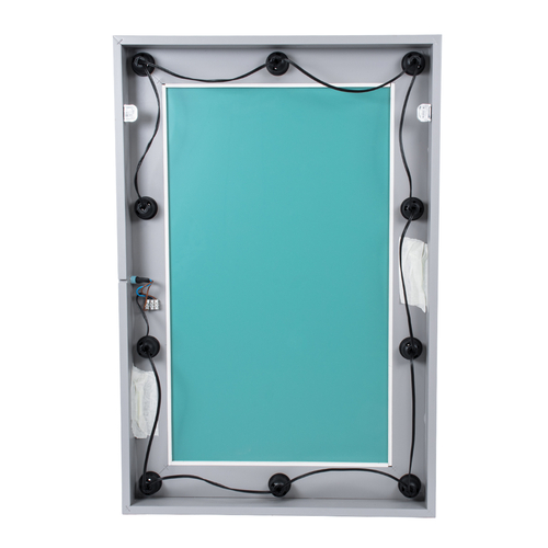 GloboStar® MAKEUP MIRROR-60x90-3 Μοντέρνος Καθρέπτης Μακιγιάζ με Πλαίσιο Φυσικού Ξύλου με Διακόπτη On/Off 10 x E27 AC220-240V - Μ60 x Π7 x Υ90cm - Γκρι Τσιμέντου