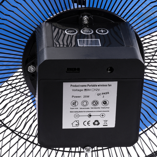 GloboStar® SOLARO-FAN 85351 Solar Fan Αυτόνομος Ηλιακός Επιδαπέδιος Ανεμιστήρας 25W 2 Λειτουργιών Ρεύματος με AC 220-240V ή με Φωτοβολταϊκό Panel 9V 12W & Επαναφορτιζόμενη Μπαταρία Li-ion 7.4V 4400mAh - 12 Ταχύτητες - Ενσωματωμένο USB 2.0 Charger Συσκευών - IP20 - Μ42 x Π20 x Υ35cm - Μαύρο & Μπλε - 2 Years Warranty