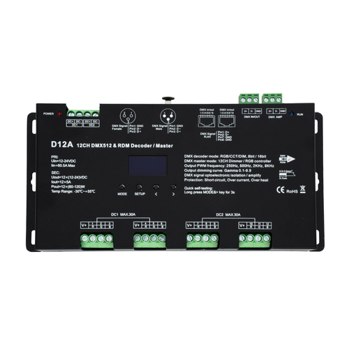 GloboStar® 71451 D12A SKYDANCE DC DMX & RDM Dimmer High Speed Controller / Decoder / Master 12 Καναλιών DC 12-24V 12 x 5A 120W - Max 60.5A 1440W - IP20 Μ25 x Π11.5 x Υ4cm - 5 Years Warranty