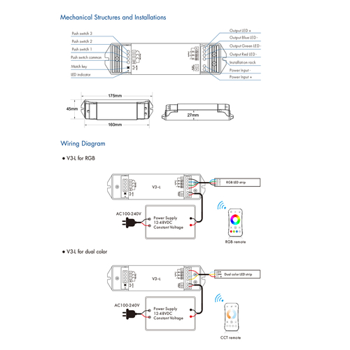 GloboStar® 71547 V3-L SKYDANCE DC RF 2.4Ghz Dimmer High Speed Controller & Push Dimming 3 Κανάλια DC 12-48V 3 x 6A 288W - Max 18.5A 288W - IP20 Μ17.5 x Π4.5 x Υ2.5cm - 5 Years Warranty