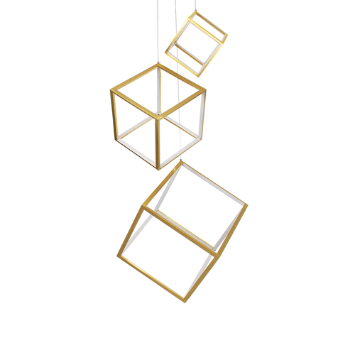 GLOBOSTAR® KIBOO-TRIO 60932 Μοντέρνο Κρεμαστό Φωτιστικό Οροφής LED 90W 10350lm 360° AC 220-240V IP20 Ρυθμιζόμενο Λευκό CCT με Χειριστήριο από 2700K έως 6000K Dimmable - Lumileds SMD Chip - Χρυσό - Μ60 x Π60 x Υ80cm - 3 Χρόνια Εγγύηση