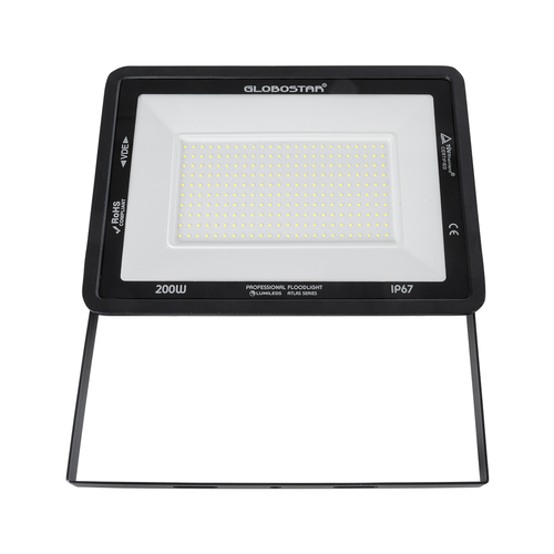 GLOBOSTAR® ATLAS 61431 Προβολέας LED 200W 25000lm 120° AC 220-240V Αδιάβροχο IP67 Ψυχρό Λευκό 6000K - Lumileds SMD Chip - TÜV Rheinland Certified - Μαύρο Ματ - Μ38 x Π4 x Υ28cm - 5 Χρόνια Εγγύηση