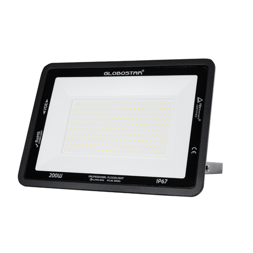 GLOBOSTAR® ATLAS 61432 Προβολέας LED 200W 24000lm 120° AC 220-240V Αδιάβροχο IP67 Φυσικό Λευκό 4500K - Lumileds SMD Chip - TÜV Rheinland Certified - Μαύρο Ματ - Μ38 x Π4 x Υ28cm - 5 Χρόνια Εγγύηση
