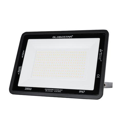 GLOBOSTAR® ATLAS 61433 Προβολέας LED 200W 23000lm 120° AC 220-240V Αδιάβροχο IP67 Θερμό Λευκό 2700K - Lumileds SMD Chip - TÜV Rheinland Certified - Μαύρο Ματ - Μ38 x Π4 x Υ28cm - 5 Χρόνια Εγγύηση
