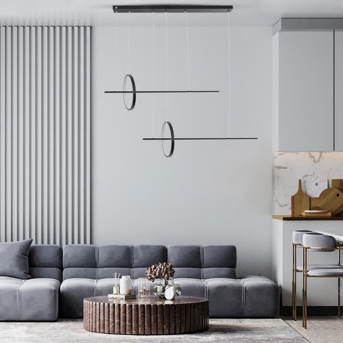 GLOBOSTAR® LINEARE 61290 Μοντέρνο Κρεμαστό Φωτιστικό Οροφής LED 67W 7504lm 300° AC 220-240V IP20 Ρυθμιζόμενο Λευκό CCT με Χειριστήριο από 2700K έως 6000K Dimmable - Lumileds SMD Chip - Μαύρο Ματ - Μ130 x Π25 x Υ60cm - 3 Χρόνια Εγγύηση