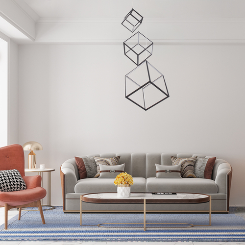 GLOBOSTAR® KIBOO-TRIO 60931 Μοντέρνο Κρεμαστό Φωτιστικό Οροφής LED 90W 10350lm 360° AC 220-240V IP20 Ρυθμιζόμενο Λευκό CCT με Χειριστήριο από 2700K έως 6000K Dimmable - Lumileds SMD Chip - Μαύρο Ματ - Μ60 x Π60 x Υ80cm - 3 Χρόνια Εγγύηση