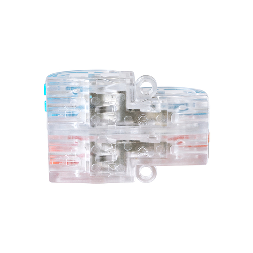 GloboStar® FAST-CONNECT 69909 Διπλή σε Τετραπλή Κλέμα Ταχείας Σύνδεσης & Διακλάδωσης Καλωδίων - 2 x Είσοδοι & 4 x Έξοδοι με Συμβατή Διατομή Καλωδίων 0.08mm² έως 2.5mm² - 250V/4KV 32A Max - Μ2.6 x Π4 x Υ1.5cm - Διάφανο με Πορτοκαλί & Μπλε - Πακέτο 5 Τεμαχίων - 5 Years Warranty