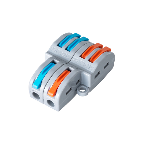 GLOBOSTAR® FAST-CONNECT 69913 Διπλή σε Τετραπλή Κλέμα Ταχείας Σύνδεσης & Διακλάδωσης Καλωδίων - 2 x Είσοδοι & 4 x Έξοδοι με Συμβατή Διατομή Καλωδίων 0.08mm² έως 2.5mm² - 250V/4KV 32A Max IP20 - Γκρι με Πορτοκαλί & Μπλε - Μ2.6 x Π4 x Υ1.5cm - Πακέτο 5 Τεμαχίων