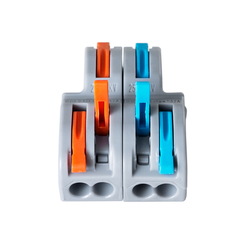 GLOBOSTAR® FAST-CONNECT 69913 Διπλή σε Τετραπλή Κλέμα Ταχείας Σύνδεσης & Διακλάδωσης Καλωδίων - 2 x Είσοδοι & 4 x Έξοδοι με Συμβατή Διατομή Καλωδίων 0.08mm² έως 2.5mm² - 250V/4KV 32A Max IP20 - Γκρι με Πορτοκαλί & Μπλε - Μ2.6 x Π4 x Υ1.5cm - Πακέτο 5 Τεμαχίων