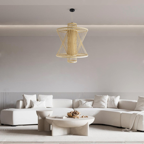 GLOBOSTAR® HIBISCUS 01931 Boho Κρεμαστό Φωτιστικό Οροφής με Ντουί 1 x E27 AC 220-240V IP20 - Μπεζ - Μ50 x Π50 x Υ60cm