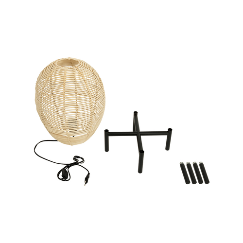 GloboStar® NERINA 02014 Boho Επιτραπέζιο Φωτιστικό Πορτατίφ Μονόφωτο 1 x E27 IP20 Μαύρο Μέταλλο με Μπεζ Ξύλο - Μ30 x Π30 x Υ50cm