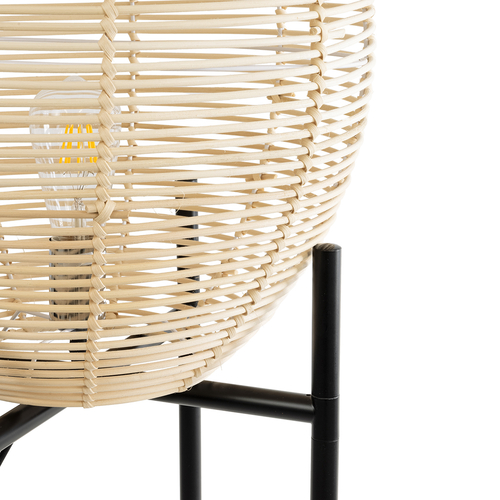 GloboStar® NERINA 02016 Boho Επιδαπέδιο Φωτιστικό Μονόφωτο 1 x E27 IP20 Μαύρο Μέταλλο με Μπεζ Ξύλο - Μ40 x Π40 x Υ160cm