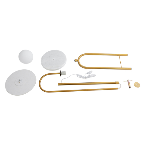 GloboStar® CORDELIA 02025 Μοντέρνο Επιδαπέδιο Φωτιστικό Μονόφωτο 1 x E27 IP20 Χρυσό Μέταλλο, Λευκό Γυαλί με Λευκό Μάρμαρο - Μ30 x Π38 x Υ180cm