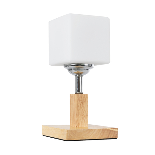 GloboStar® COVE 02037 Μοντέρνο Επιτραπέζιο Φωτιστικό Πορτατίφ Μονόφωτο 1 x E27 IP20 Μπεζ Ξύλο, Ασημί Μέταλλο με Λευκό Γυαλί - Μ12 x Π12 x Υ25cm