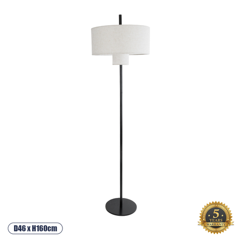 GloboStar® MARIGOLD 02228 Μοντέρνο Επιδαπέδιο Φωτιστικό Τρίφωτο 3 x E27 IP20 Μαύρο Αλουμίνιο με Λευκό Ύφασμα - Μ46 x Π46 x Υ160cm