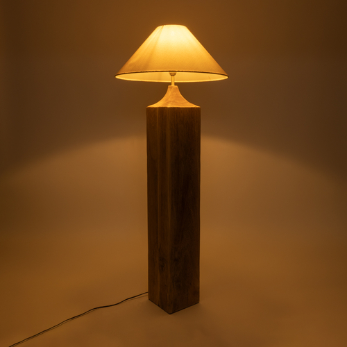 GloboStar® LAFRONTERA 02314 Boho Επιδαπέδιο Φωτιστικό Μονόφωτο 1 x E27 IP20 Καφέ Ξύλο με Μπεζ Ύφασμα - Μ55 x Π55 x Υ140cm