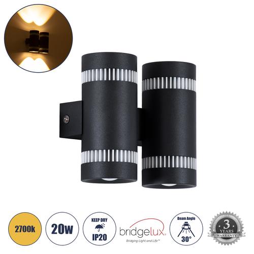 GLOBOSTAR® CANNONAL 60580 Μοντέρνο Φωτιστικό Τοίχου - Απλίκα LED 20W 2300lm 30° AC 220-240V IP20 Θερμό Λευκό 2700K - Bridgelux COB Chip & TÜV SÜD Driver - Μαύρο Ματ & Λευκό Ματ - Μ12 x Π6.5 x Υ11cm - 3 Χρόνια Εγγύηση