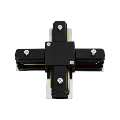 GloboStar® 2L-EUROTRACK 60909 Αντάπτορας +(Σταυρός) - Μονοφασικός 2 Καλωδίων για όλες τις Ράγες EUROTRACK AC 220-240V IP20 Μ10.7 x Π10.7 x Υ1.5cm - EUROTRACK® System 1L+1N - Θερμοπλαστικό - Μαύρο - 5 Χρόνια Εγγύηση