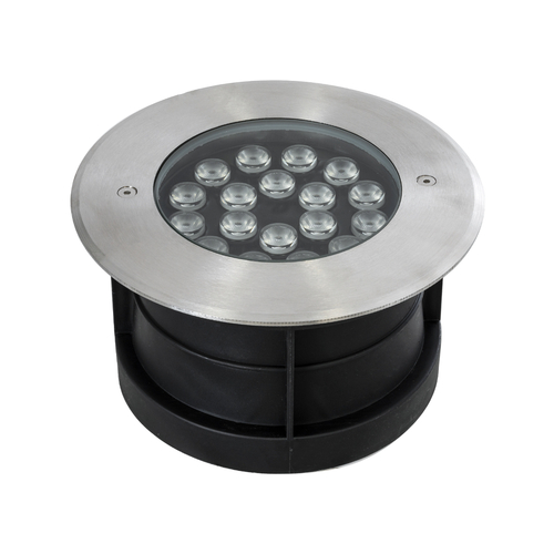 GloboStar® UNDERGROUND-SINA 90571 Χωνευτό Φωτιστικό Σποτ Δαπέδου LED 18W 1620lm 15° DC 24V Αδιάβροχο IP68 Φ20 x Υ11cm Θερμό Λευκό 2700K - Ανοξείδωτο Ατσάλι - 3 Χρόνια Εγγύηση