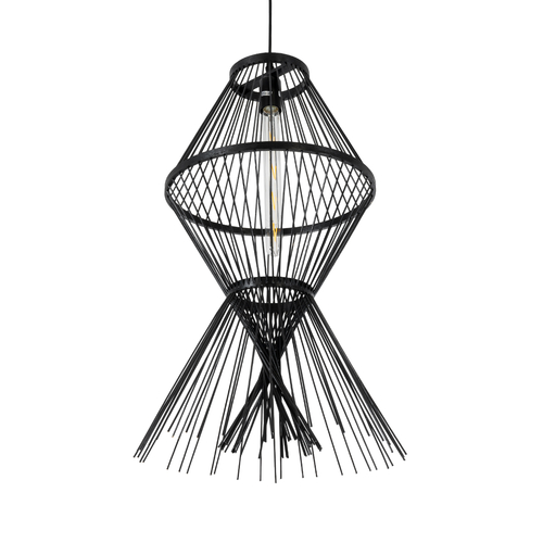 GLOBOSTAR® YOSHI 01929 Boho Κρεμαστό Φωτιστικό Οροφής με Ντουί 1 x E27 AC 220-240V IP20 - Μαύρο - Μ35 x Π35 x Υ60cm
