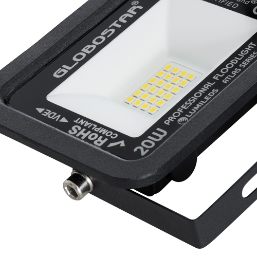 GLOBOSTAR® ATLAS 61411 Προβολέας LED 20W 2400lm 120° AC 220-240V Αδιάβροχο IP67 Φυσικό Λευκό 4500K - Lumileds SMD Chip - TÜV Rheinland Certified - Μαύρο Ματ - Μ12 x Π2.5 x Υ9.5cm - 5 Χρόνια Εγγύηση