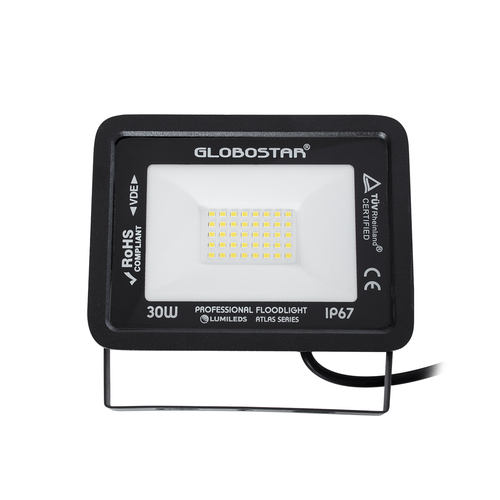 GLOBOSTAR® ATLAS 61417 Προβολέας LED 30W 3600lm 120° AC 220-240V Αδιάβροχο IP67 Φυσικό Λευκό 4500K - Lumileds SMD Chip - TÜV Rheinland Certified - Μαύρο Ματ - Μ16 x Π2.5 x Υ12.5cm - 5 Χρόνια Εγγύηση