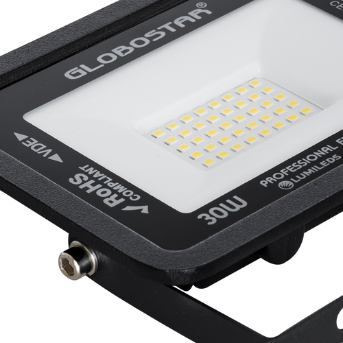 GLOBOSTAR® ATLAS 61417 Προβολέας LED 30W 3600lm 120° AC 220-240V Αδιάβροχο IP67 Φυσικό Λευκό 4500K - Lumileds SMD Chip - TÜV Rheinland Certified - Μαύρο Ματ - Μ16 x Π2.5 x Υ12.5cm - 5 Χρόνια Εγγύηση