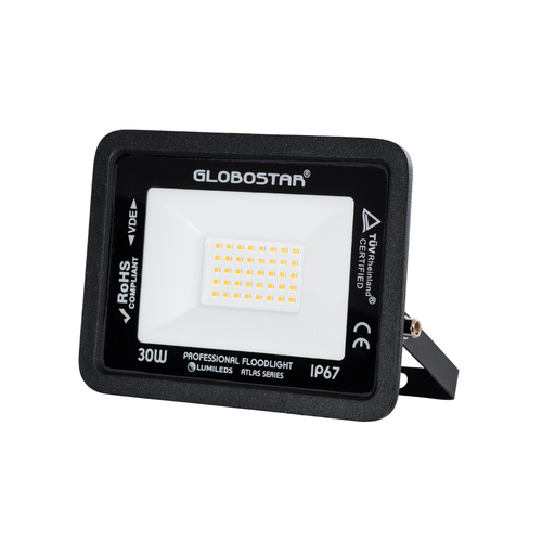 GLOBOSTAR® ATLAS 61418 Προβολέας LED 30W 3450lm 120° AC 220-240V Αδιάβροχο IP67 Θερμό Λευκό 2700K - Lumileds SMD Chip - TÜV Rheinland Certified - Μαύρο Ματ - Μ16 x Π2.5 x Υ12.5cm - 5 Χρόνια Εγγύηση