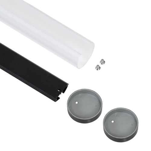 GLOBOSTAR® ALP-ROUND TUBIT 70854-1M Επιφανειακό & Κρεμαστό Προφίλ Αλουμινίου με Λευκό Γαλακτερό Πατητό Κάλυμμα για Ταινίες LED IP20 - Μαύρο & Λευκό - Μ100 x Π3 x Υ3cm