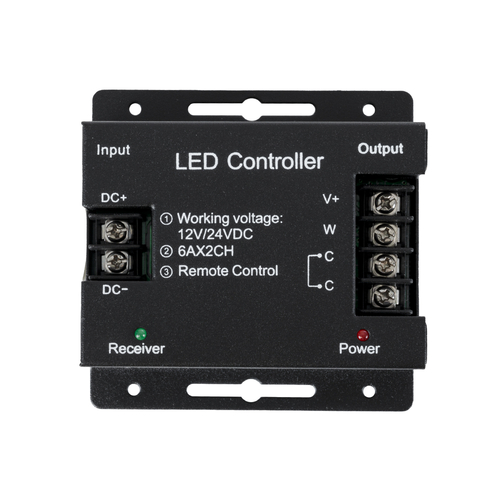 GLOBOSTAR® CCTCONTROLLER 73351 Σετ Dimmer / Controller με RF Ασύρματο Χειριστήριο με 2 x 6A 144W Κανάλια DC 12-24V 12A 288W Max IP20 - RF2.4Ghz SYNC - Μ8.3 x Π8.3 x Υ3.2cm - 2 Χρόνια Εγγύηση