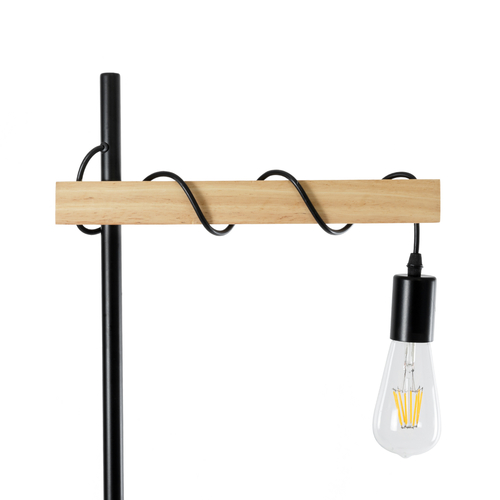 GloboStar® MINDELO 02033 Μοντέρνο Επιδαπέδιο Φωτιστικό Μονόφωτο 1 x E27 IP20 Μαύρο Μέταλλο με Μπεζ Ξύλο - Μ35 x Π24 x Υ150cm