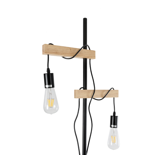 GloboStar® MINDELO 02034 Μοντέρνο Επιδαπέδιο Φωτιστικό Μονόφωτο 2 x E27 IP20 Μαύρο Μέταλλο με Μπεζ Ξύλο - Μ40 x Π24 x Υ175cm