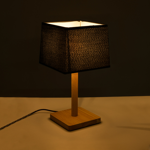 GloboStar® KOLIPE 02039 Μοντέρνο Επιτραπέζιο Φωτιστικό Πορτατίφ Μονόφωτο 1 x E27 IP20 Μπεζ Ξύλο με Μαύρο Ύφασμα - Μ20 x Π20 x Υ38cm