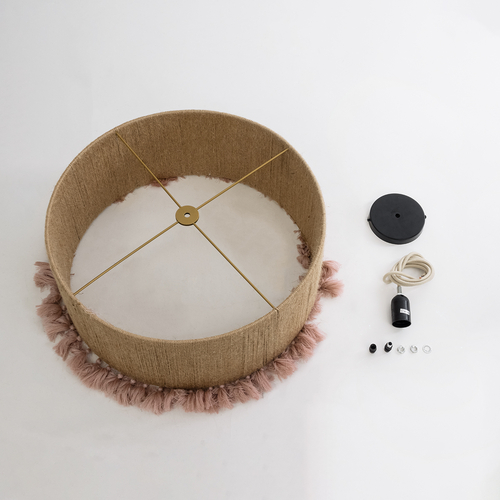 GLOBOSTAR® PUERTORICO 02096 Boho Κρεμαστό Φωτιστικό Οροφής με Ντουί 1 x E27 AC 220-240V IP20 - Μπεζ & Ροζ - Μ50 x Π50 x Υ27cm