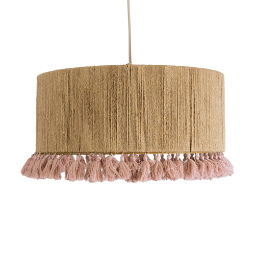GLOBOSTAR® PUERTORICO 02096 Boho Κρεμαστό Φωτιστικό Οροφής με Ντουί 1 x E27 AC 220-240V IP20 - Μπεζ & Ροζ - Μ50 x Π50 x Υ27cm
