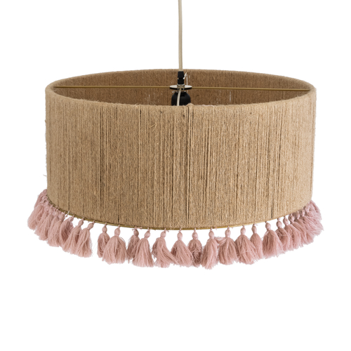 GLOBOSTAR® PUERTORICO 02096 Boho Κρεμαστό Φωτιστικό Οροφής με Ντουί 1 x E27 AC 220-240V IP20 - Μπεζ & Ροζ - Μ50 x Π50 x Υ27cm