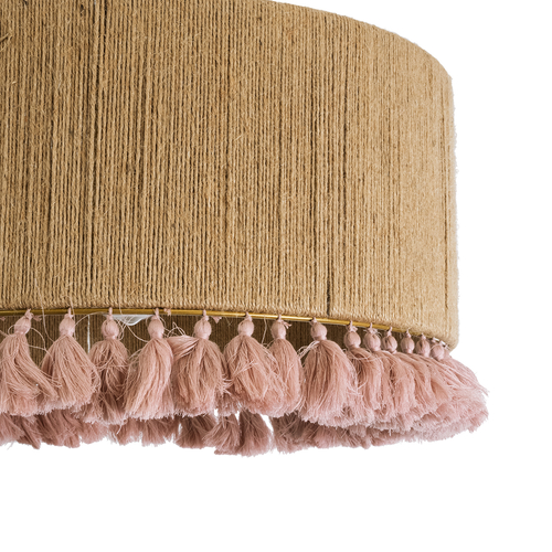GLOBOSTAR® PUERTORICO 02096 Boho Κρεμαστό Φωτιστικό Οροφής με Ντουί 1 x E27 AC 220-240V IP20 - Μπεζ & Ροζ - Μ50 x Π50 x Υ27cm