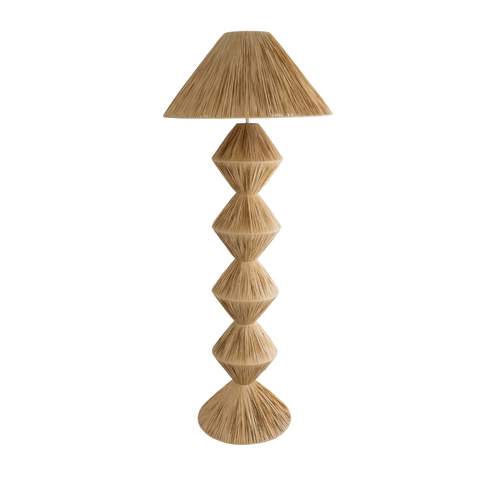 GloboStar® LUANA 02108 Boho Επιδαπέδιο Φωτιστικό Μονόφωτο 1 x E27 IP20 Μπεζ Raffia - Μ60 x Π60 x Υ150cm