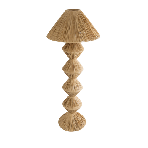 GloboStar® LUANA 02108 Boho Επιδαπέδιο Φωτιστικό Μονόφωτο 1 x E27 IP20 Μπεζ Raffia - Μ60 x Π60 x Υ150cm