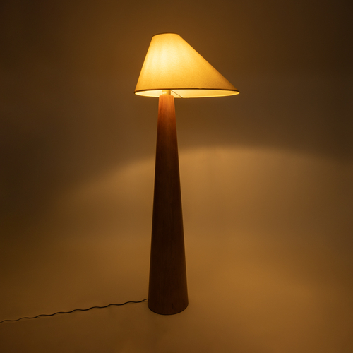 GloboStar® KAUAI 02230 Boho Επιδαπέδιο Φωτιστικό Μονόφωτο 1 x E27 IP20 Καφέ Ξύλο με Μπεζ Ύφασμα - Μ55 x Π42 x Υ145cm