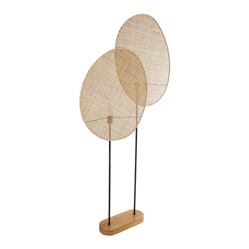 GloboStar® AZUL 02232 Boho Επιδαπέδιο Φωτιστικό Διφωτο 2 x E27 IP20 Μπεζ Ξύλο με Μαύρο Μέταλλο - Μ90 x Π17 x Υ170cm