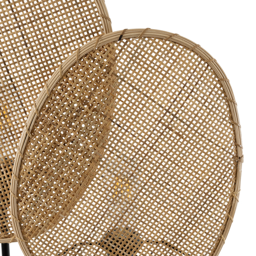 GloboStar® AZUL 02232 Boho Επιδαπέδιο Φωτιστικό Διφωτο 2 x E27 IP20 Μπεζ Ξύλο με Μαύρο Μέταλλο - Μ90 x Π17 x Υ170cm