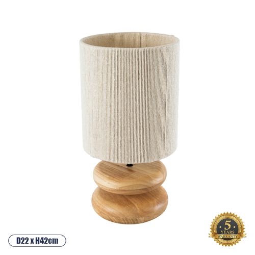 GloboStar® TUVALU 02236 Boho Επιτραπέζιο Φωτιστικό Πορτατίφ Μονόφωτο 1 x E27 IP20 Καφέ Ξύλο με Μπεζ Βαμβακερό Νήμα - Μ22 x Π22 x Υ42cm