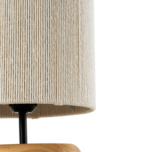 GloboStar® TUVALU 02236 Boho Επιτραπέζιο Φωτιστικό Πορτατίφ Μονόφωτο 1 x E27 IP20 Καφέ Ξύλο με Μπεζ Βαμβακερό Νήμα - Μ22 x Π22 x Υ42cm