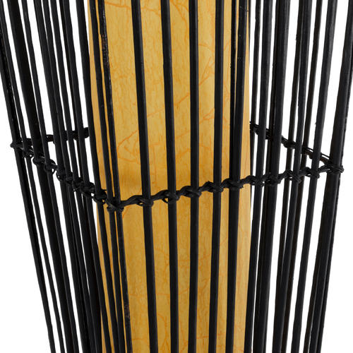 GloboStar® PALMA 02274 Boho Επιδαπέδιο Φωτιστικό Δίφωτο 2 x E27 IP20 Μαύρο Ξύλο με Μπεζ Ύφασμα - Μ25 x Π25 x Υ140cm