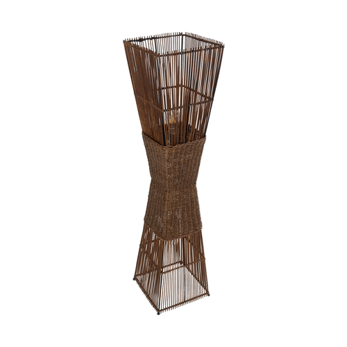 GloboStar® PALMA 02275 Boho Επιδαπέδιο Φωτιστικό Δίφωτο 2 x E27 IP20 Καφέ Ξύλο - Μ30 x Π30 x Υ130cm