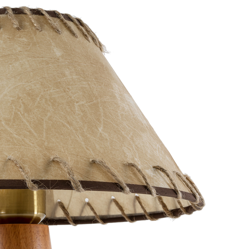 GloboStar® MASPALOMAS 02291 Boho Επιτραπέζιο Φωτιστικό Πορτατίφ Μονόφωτο 1 x E27 IP20 Καφέ Ξύλο με Μπεζ Ύφασμα - Μ30 x Π30 x Υ45cm