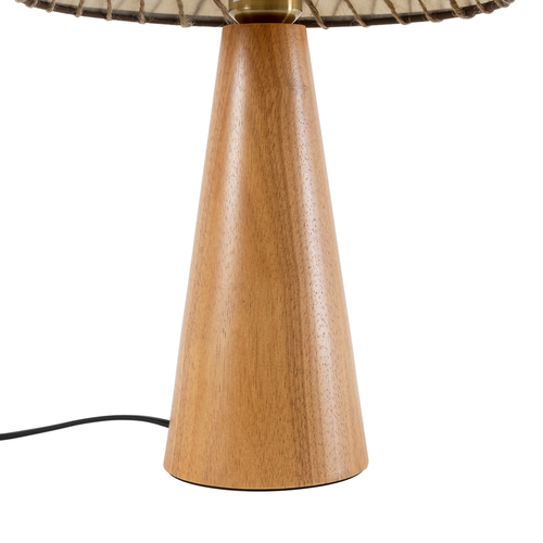 GloboStar® MASPALOMAS 02291 Boho Επιτραπέζιο Φωτιστικό Πορτατίφ Μονόφωτο 1 x E27 IP20 Καφέ Ξύλο με Μπεζ Ύφασμα - Μ30 x Π30 x Υ45cm